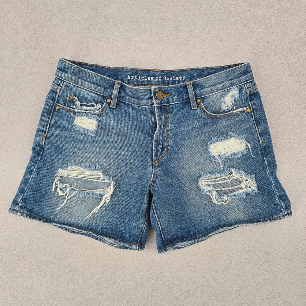 Articles of Society Womens Size 31 Distressed Denim Shorts Blue Jean Edgy